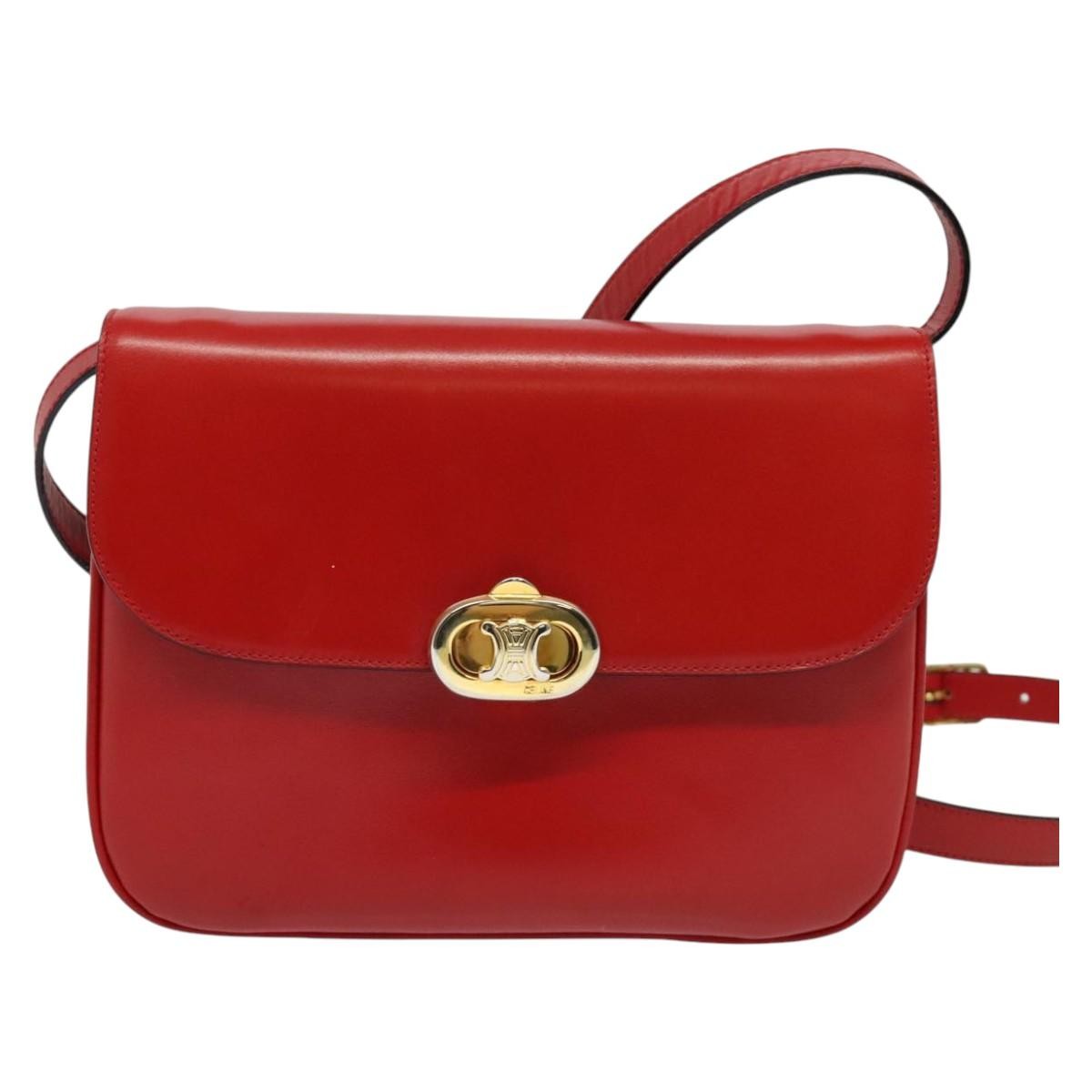 Celine Vintage Triomphe Shoulder Bag Leather Red Leather Shoulder Bag Bag