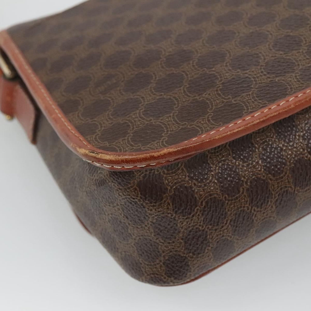 Celine Vintage Macadam Circle Logo Shoulder Bag Canvas And Leather Brown Canvas Shoulder Bag Bag