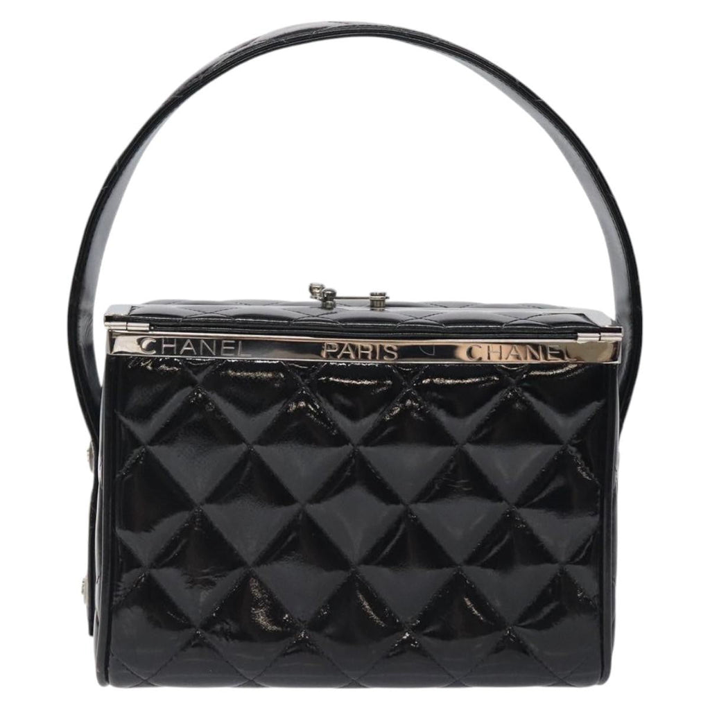 Chanel Vintage Metal Box Bag Quilted Patent Black Patent_Leather Handbag
