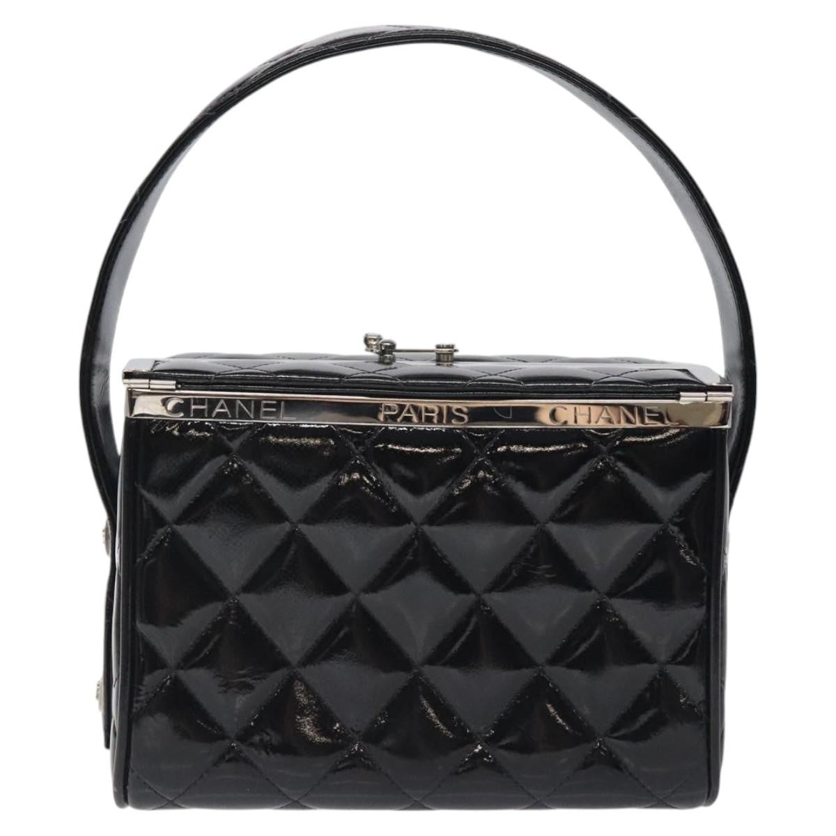 Chanel Vintage Metal Box Bag Quilted Patent Black Patent_Leather Handbag