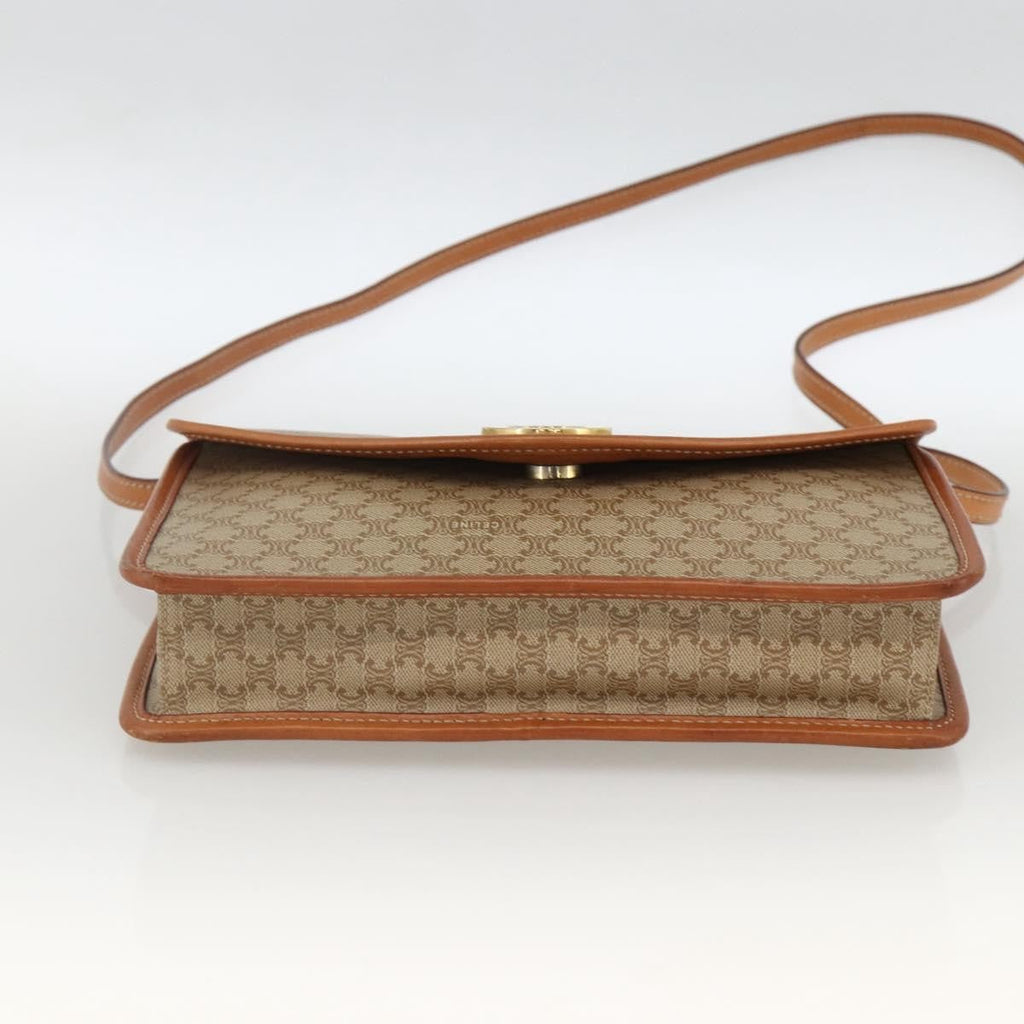 Celine Vintage Macadam Circle Logo Shoulder Bag Canvas And Leather Beige Canvas Shoulder Bag Bag
