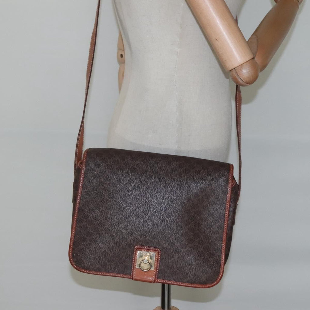 Celine Vintage Macadam Shoulder Bag Canvas And Leather Brown Canvas Shoulder Bag Bag