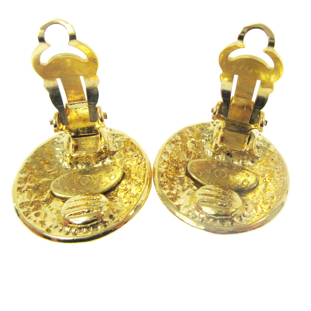 Chanel Vintage Cc Round Clip-On Earrings Metal Gold Gold_Plated Earrings Jewelry