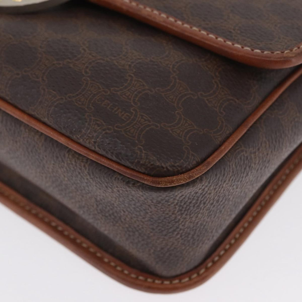 Celine Vintage Macadam Circle Logo Shoulder Bag Canvas And Leather Brown Canvas Shoulder Bag Bag