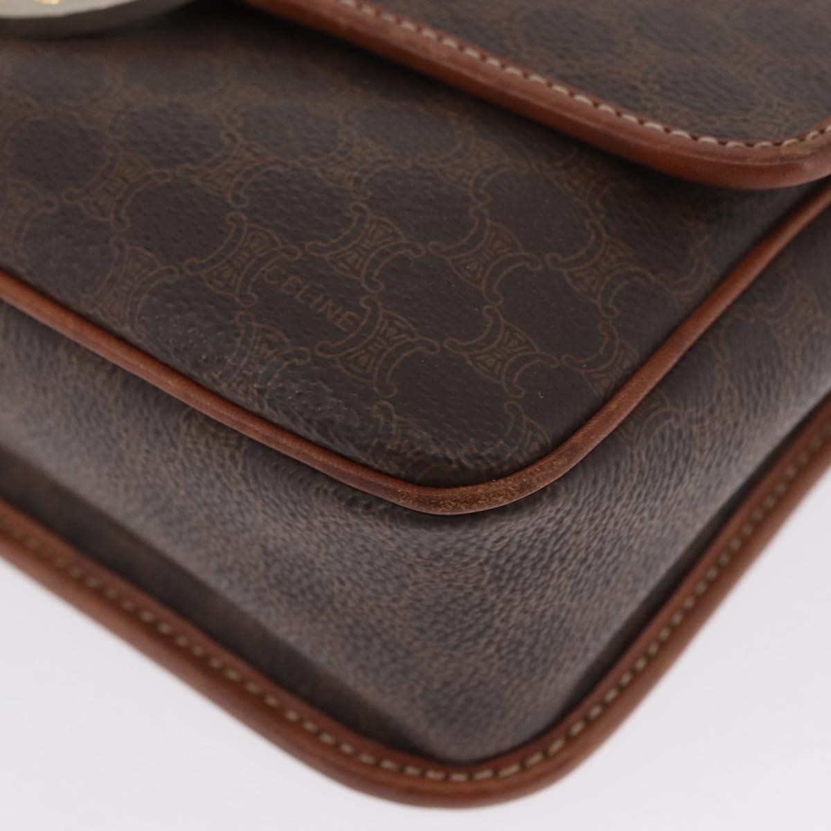 Celine Vintage Macadam Circle Logo Shoulder Bag Canvas And Leather Brown Canvas Shoulder Bag Bag