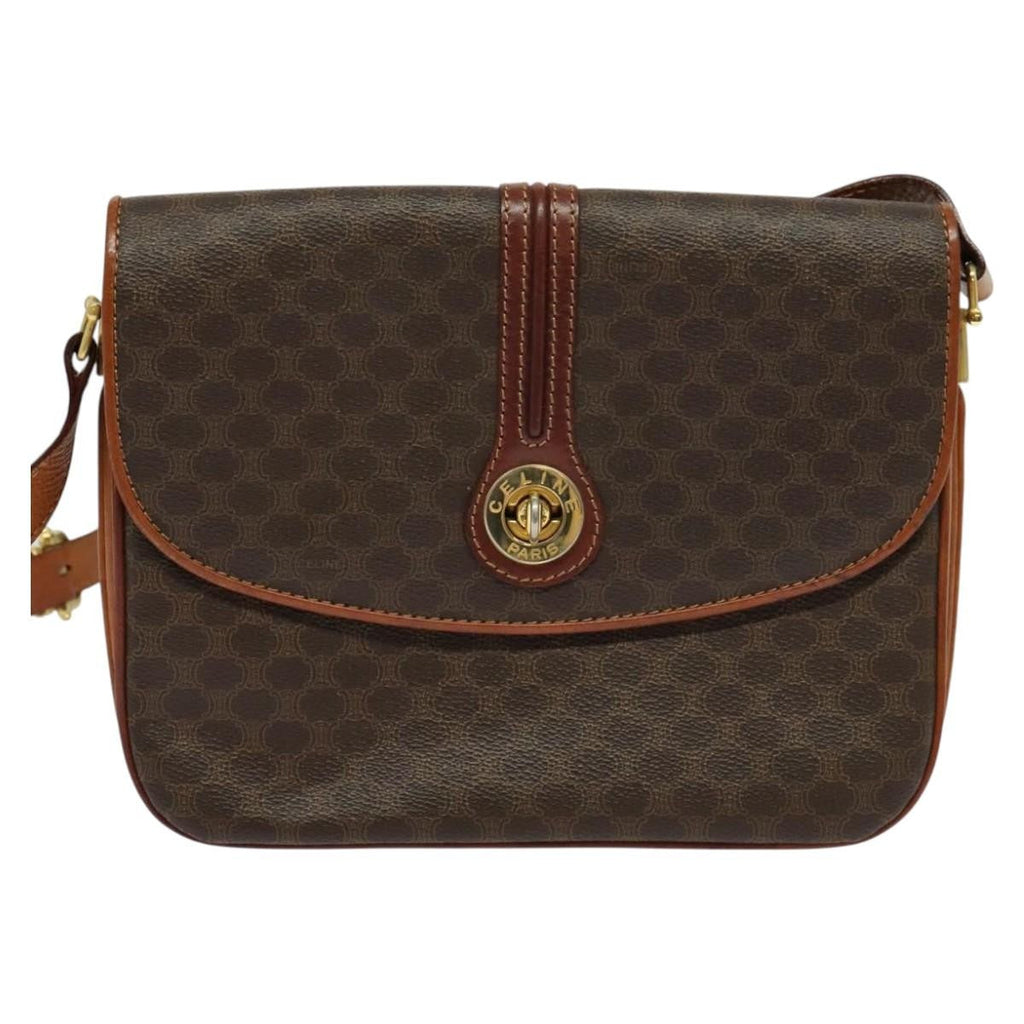Celine Vintage Macadam Shoulder Bag Canvas And Leather Brown Canvas Shoulder Bag Bag