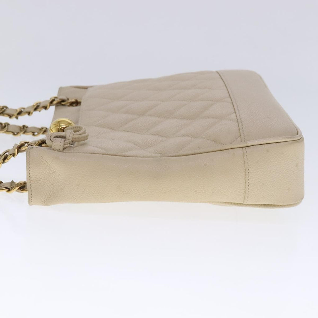 Chanel Vintage Slit Pocket Shoulder Bag Quilted Caviar Beige Leather Shoulder Bag Bag