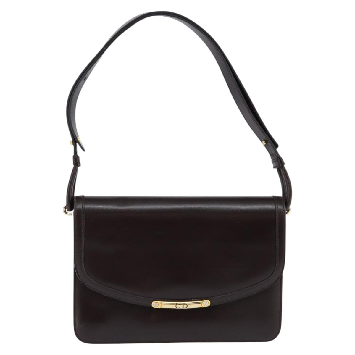 Christian Dior Flap Shoulder Bag Leather Brown Leather Shoulder Bag Bag (Pre-Owned)