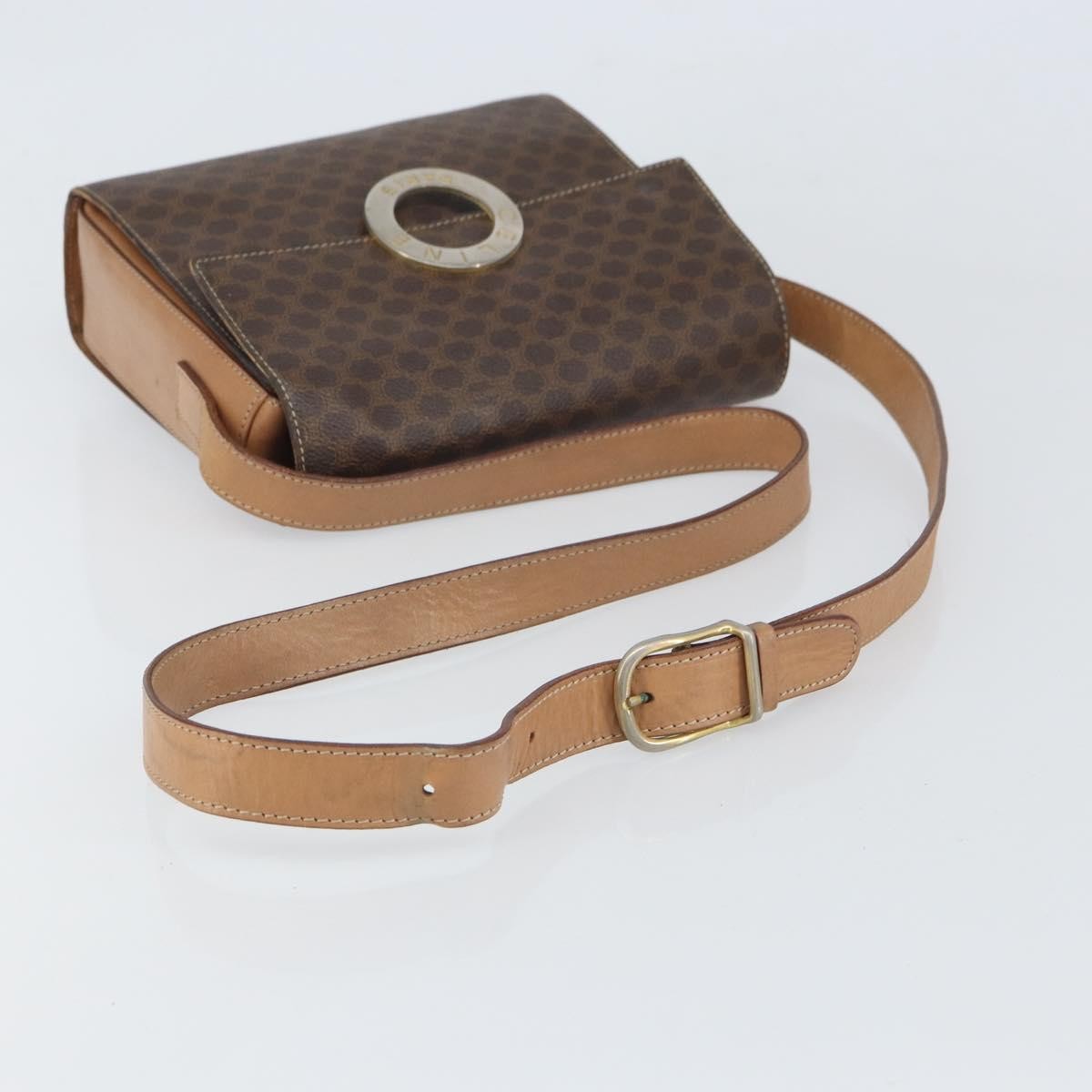 Celine Vintage Macadam Circle Logo Shoulder Bag Canvas And Leather Brown Canvas Shoulder Bag Bag