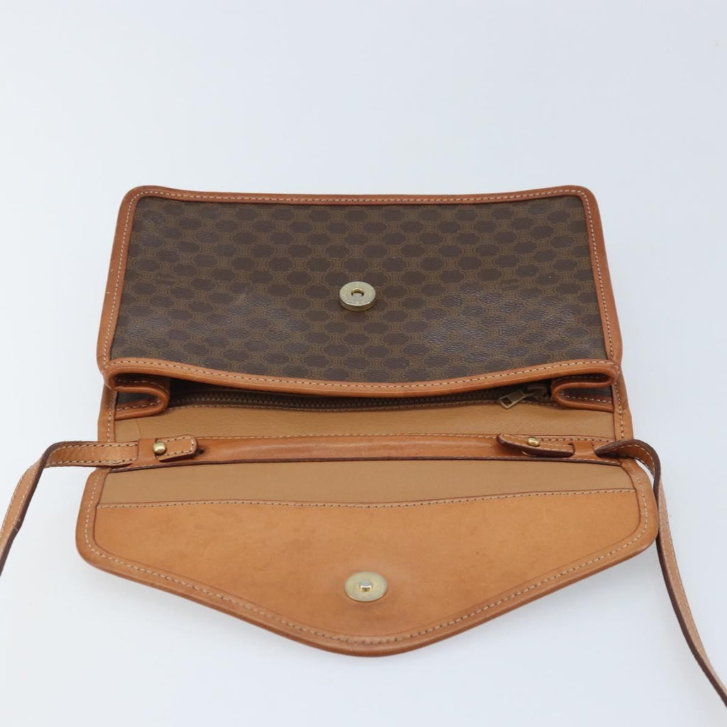 Celine Vintage Macadam Circle Logo Shoulder Bag Canvas And Leather Brown Canvas Shoulder Bag Bag