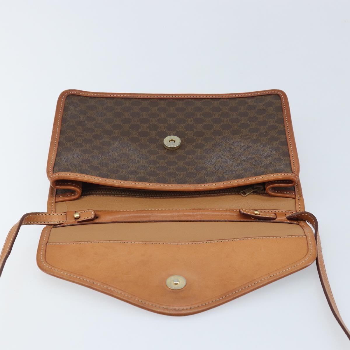 Celine Vintage Macadam Circle Logo Shoulder Bag Canvas And Leather Brown Canvas Shoulder Bag Bag