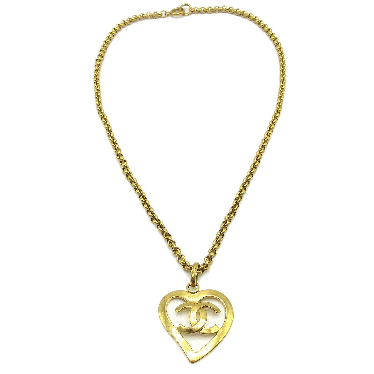 Chanel Cc Heart Pendant Necklace Metal Gold Gold_Plated Necklace Jewelry