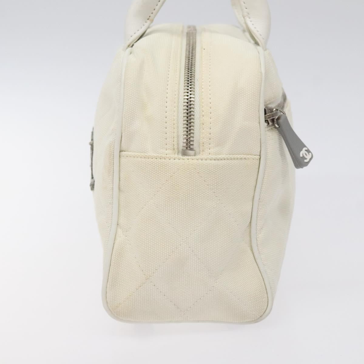 Chanel Vintage Logo Bowler Bag Quilted Canvas White Canvas Handbag