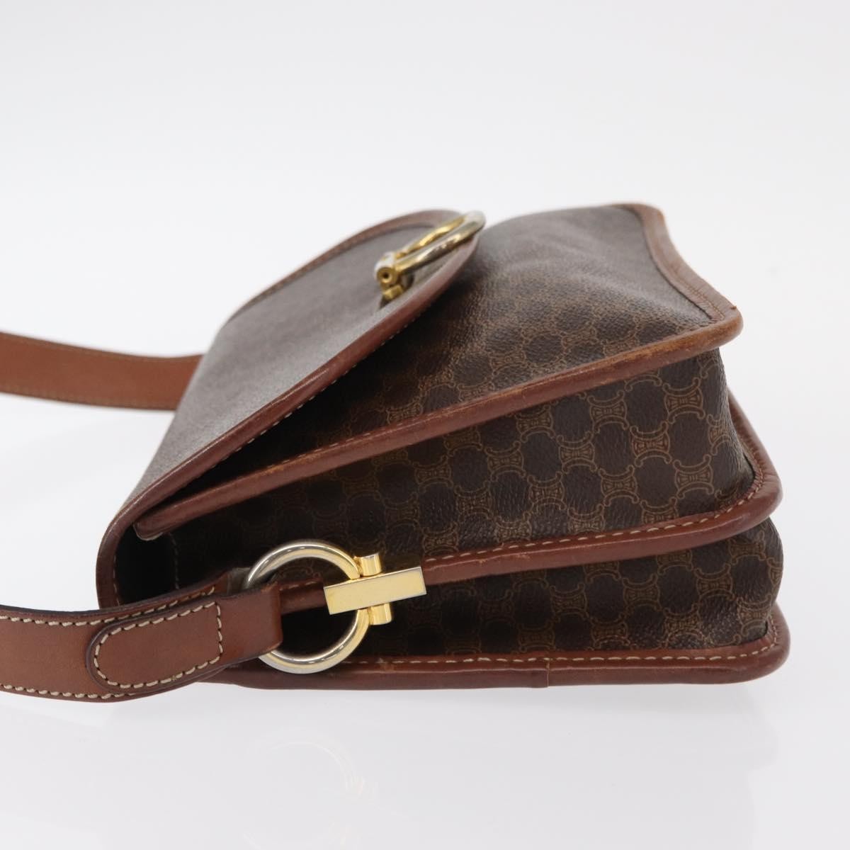 Celine Vintage Macadam Shoulder Bag Canvas Brown Canvas Shoulder Bag Bag