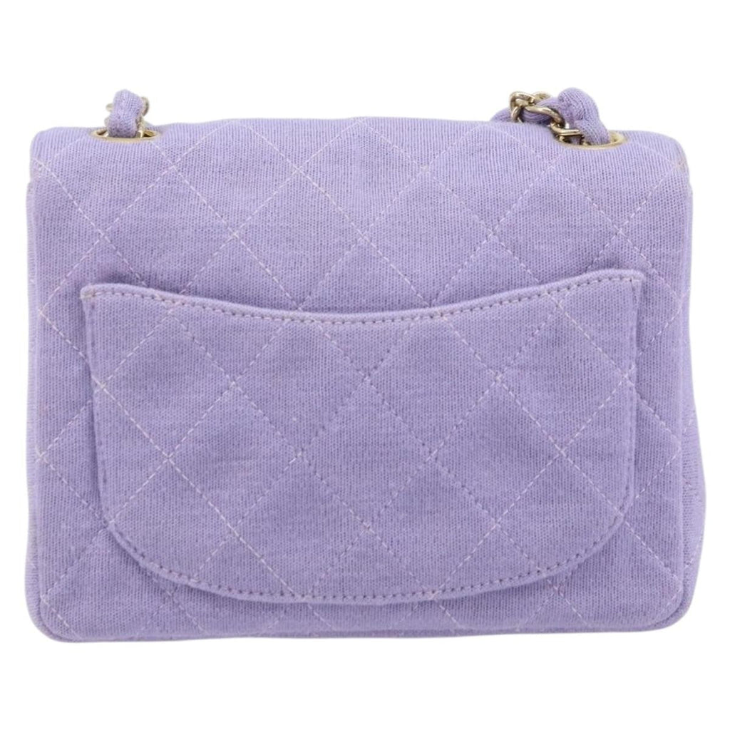 Chanel Square Classic Single Flap Bag Fabric Purple Cotton Crossbody Bag Bag