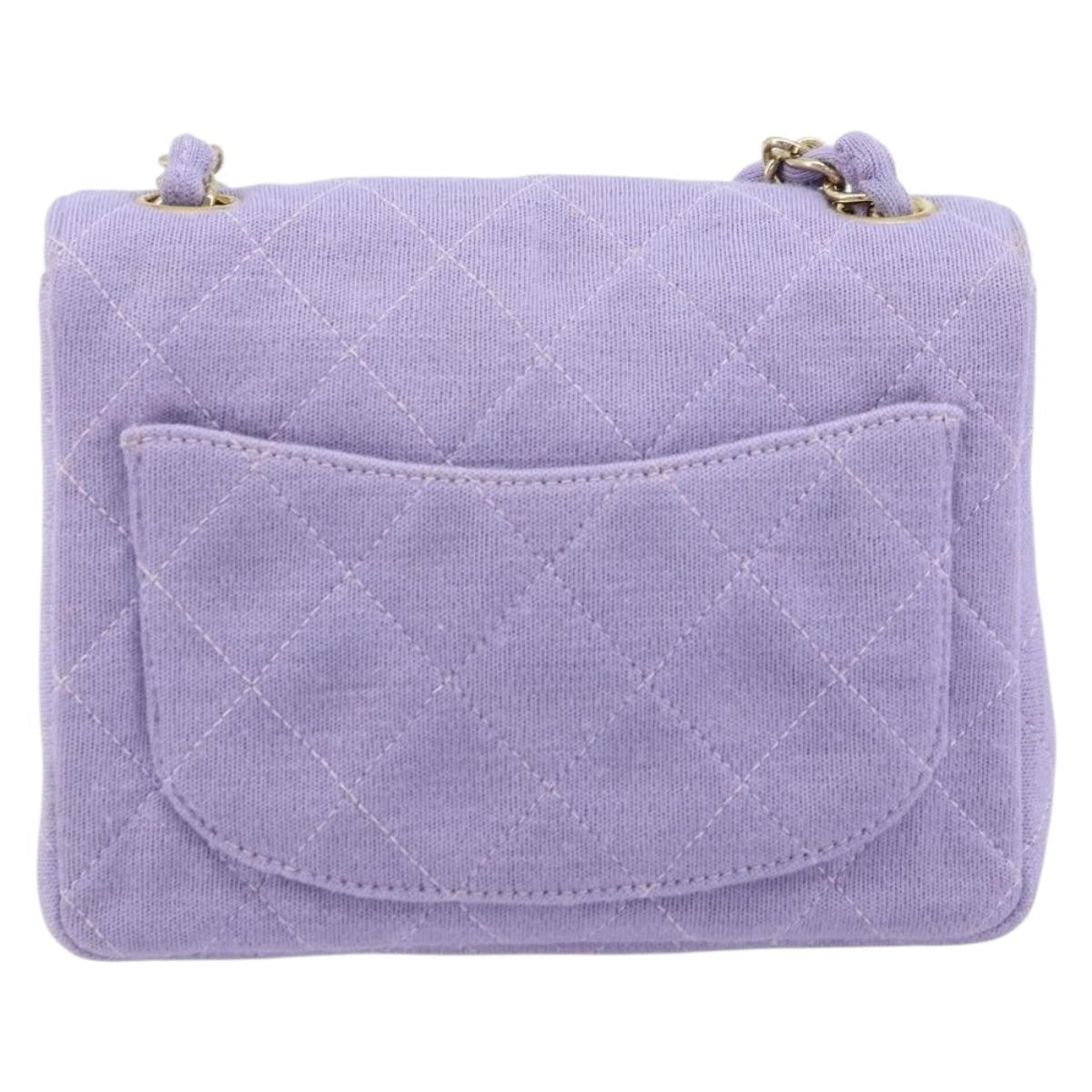 Chanel Square Classic Single Flap Bag Fabric Purple Cotton Crossbody Bag Bag