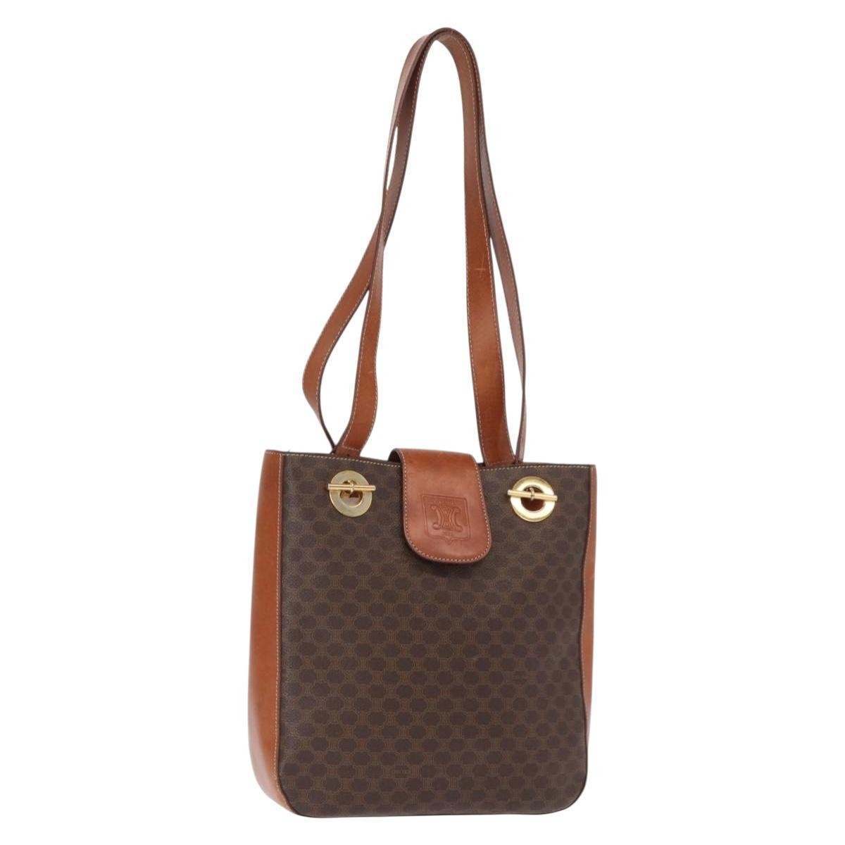 Celine Vintage Macadam Shoulder Bag Canvas And Leather Brown Canvas Shoulder Bag Bag