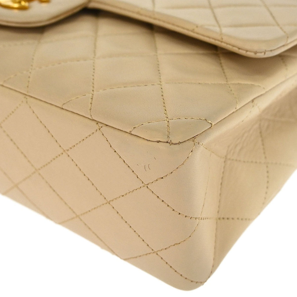 Chanel Vintage Classic Double Flap Bag Quilted Lambskin Beige Leather Shoulder Bag Bag