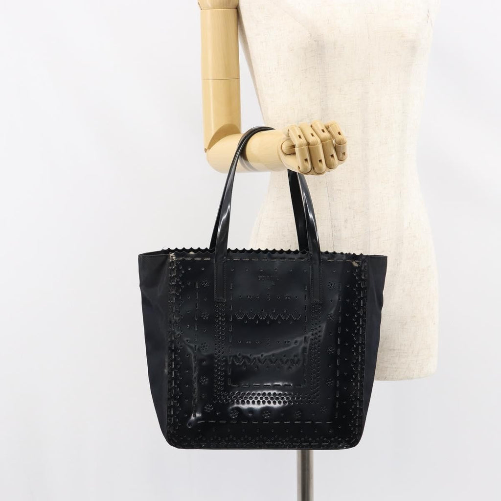 Prada Vintage Tote Tessuto With Leather Black Patent_Leather Tote Bag Bag