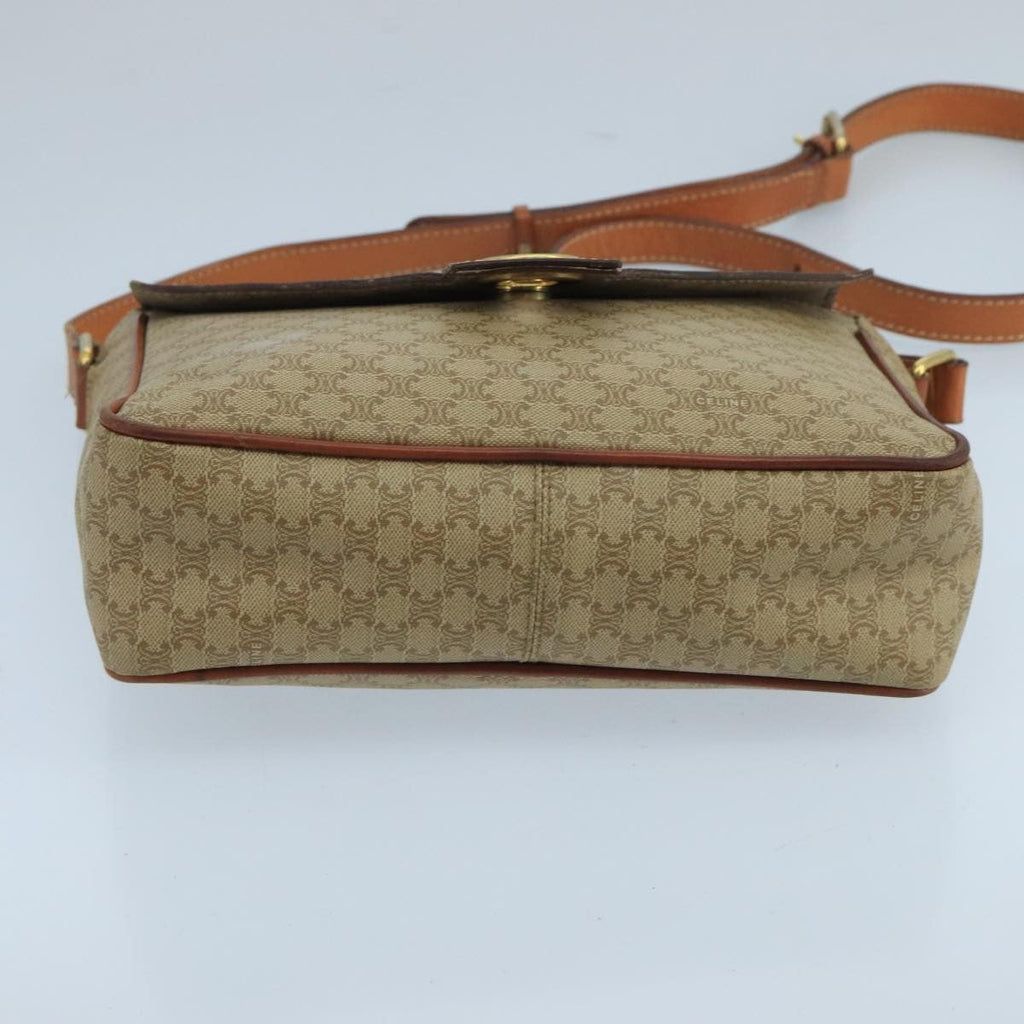 Celine Vintage Macadam Circle Logo Shoulder Bag Canvas And Leather Beige Canvas Shoulder Bag Bag