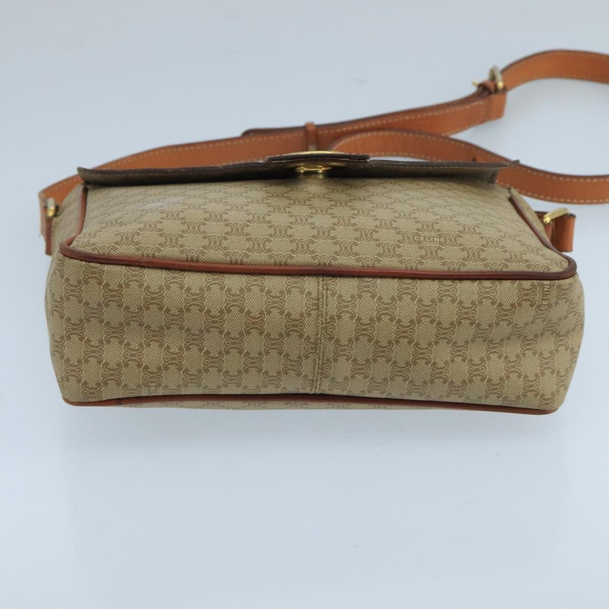 Celine Vintage Macadam Circle Logo Shoulder Bag Canvas And Leather Beige Canvas Shoulder Bag Bag
