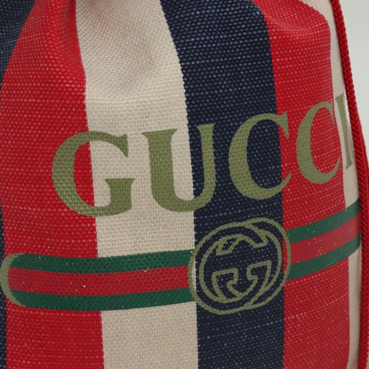 Gucci Logo Drawstring Backpack Striped Canvas Multicolour Canvas Backpack Bag (Pre-Owned)