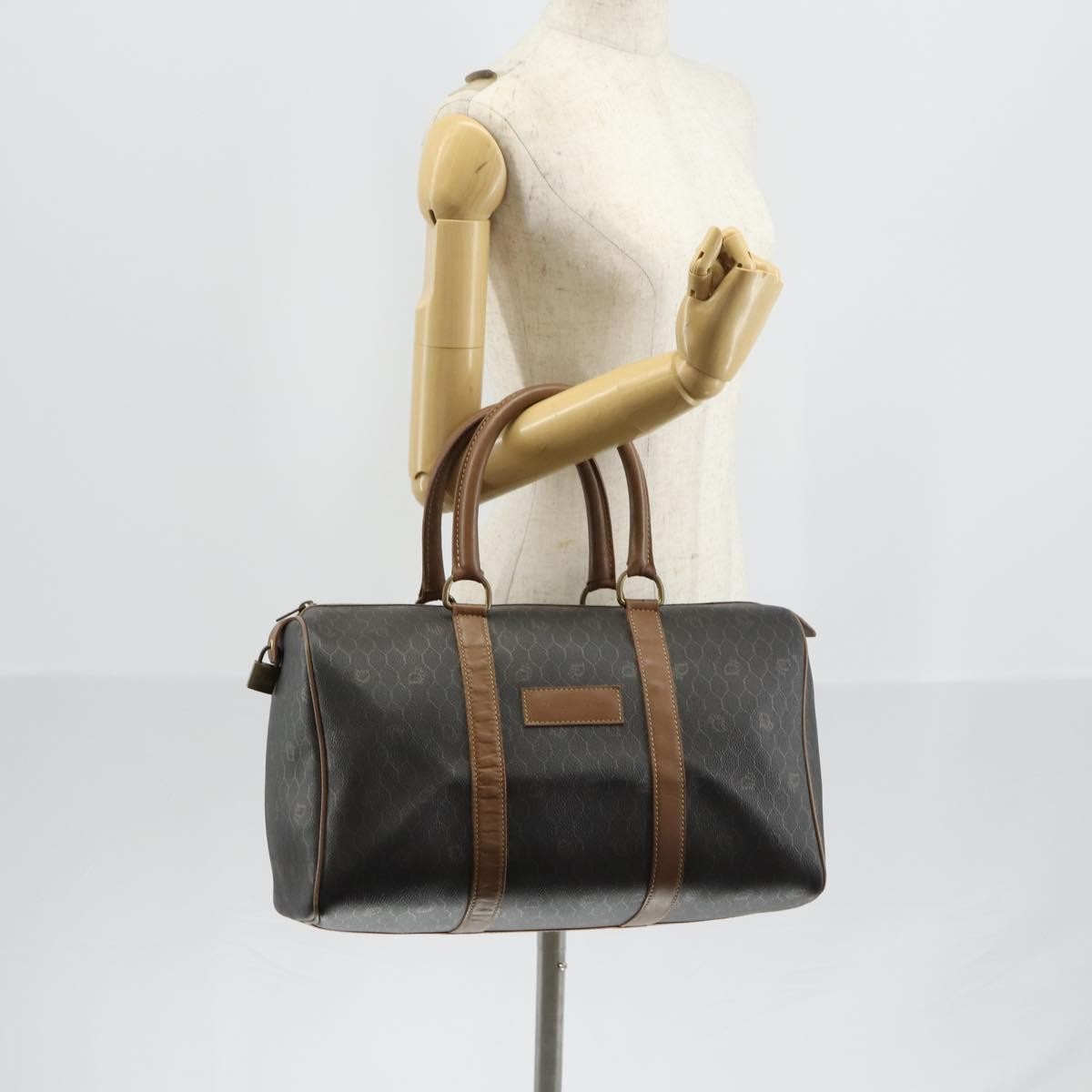 Christian Dior Vintage Honeycomb Boston Bag Canvas And Leather Black Canvas Travel Bag Bag (Pre-Owned)