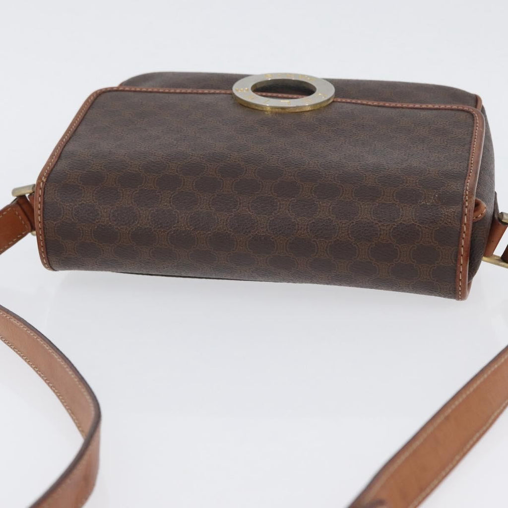 Celine Vintage Macadam Circle Logo Shoulder Bag Canvas And Leather Brown Canvas Shoulder Bag Bag