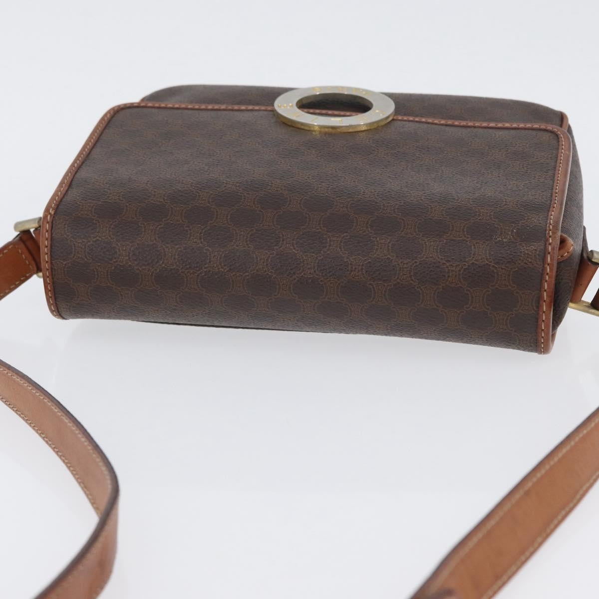 Celine Vintage Macadam Circle Logo Shoulder Bag Canvas And Leather Brown Canvas Shoulder Bag Bag