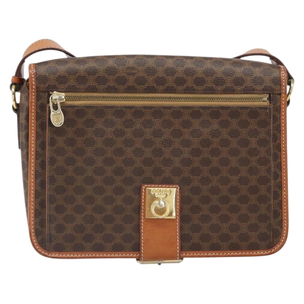 Celine Vintage Macadam Shoulder Bag Canvas And Leather Brown Canvas Shoulder Bag Bag