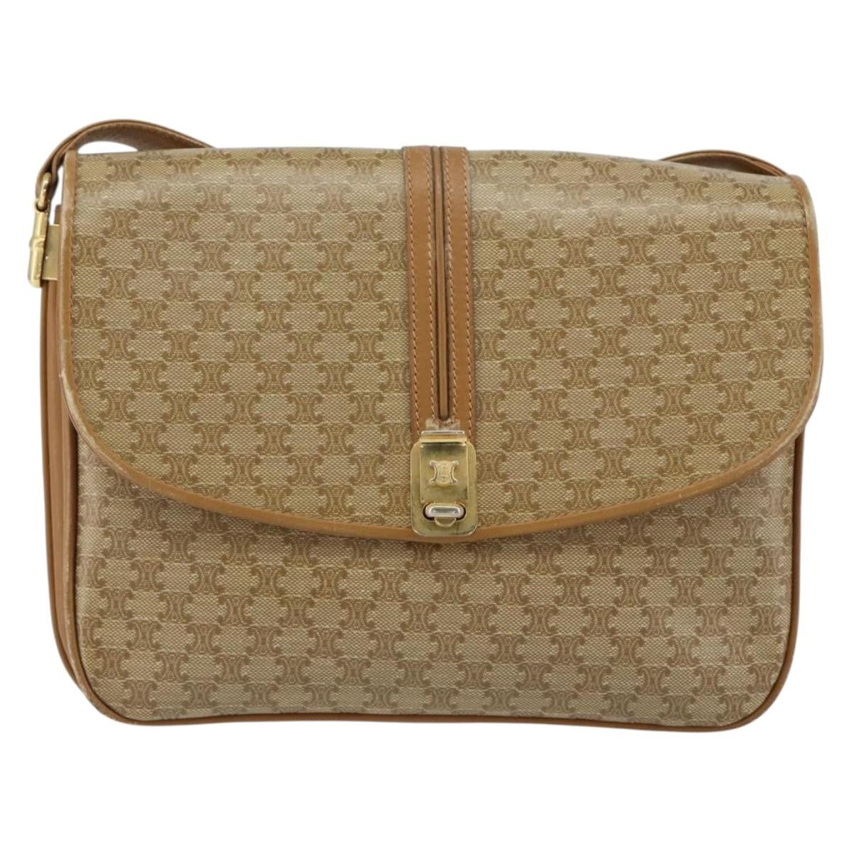 Celine Macadam Shoulder Bag Canvas Beige Canvas Shoulder Bag Bag