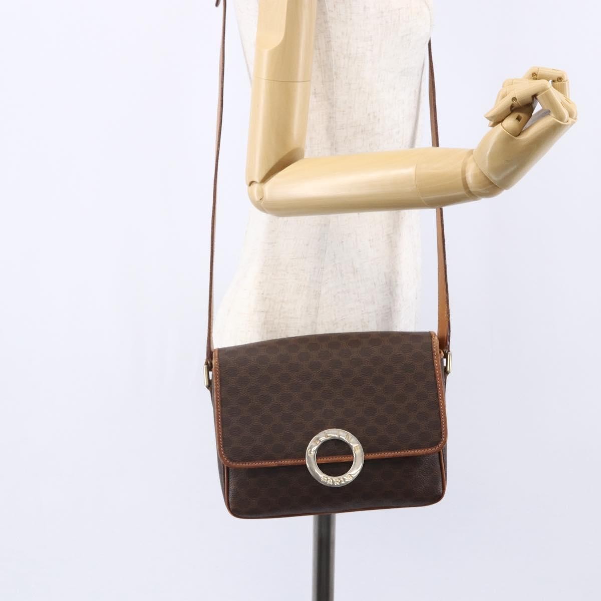 Celine Vintage Macadam Circle Logo Shoulder Bag Canvas And Leather Brown Canvas Shoulder Bag Bag