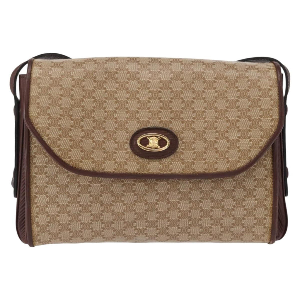 Celine Vintage Macadam Shoulder Bag Canvas And Leather Beige Canvas Shoulder Bag Bag