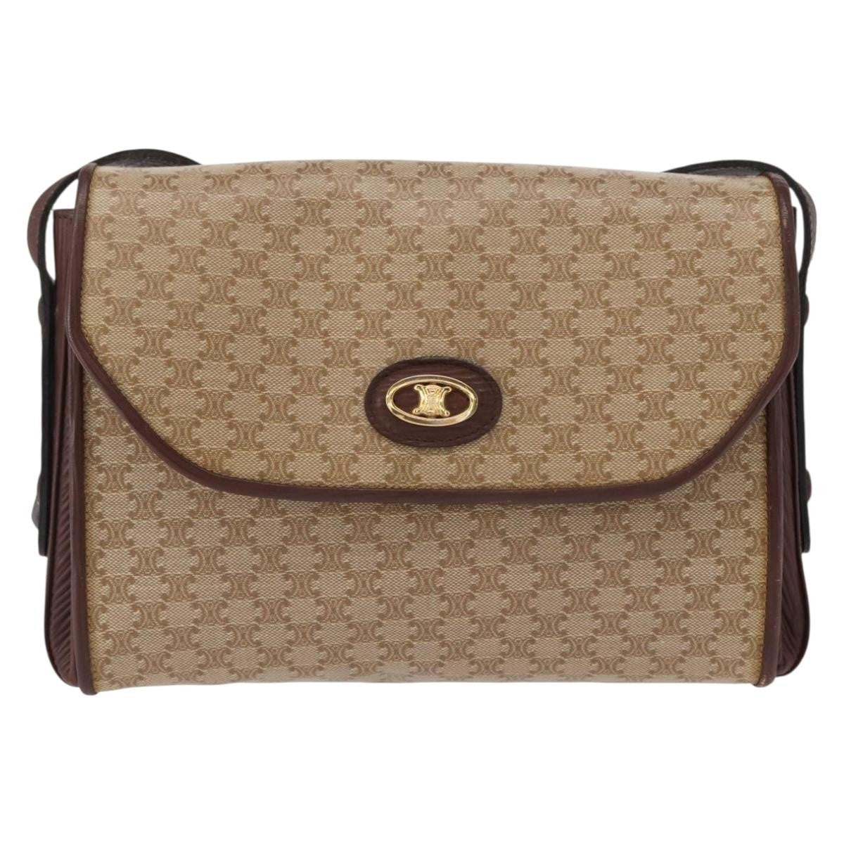 Celine Vintage Macadam Shoulder Bag Canvas And Leather Beige Canvas Shoulder Bag Bag