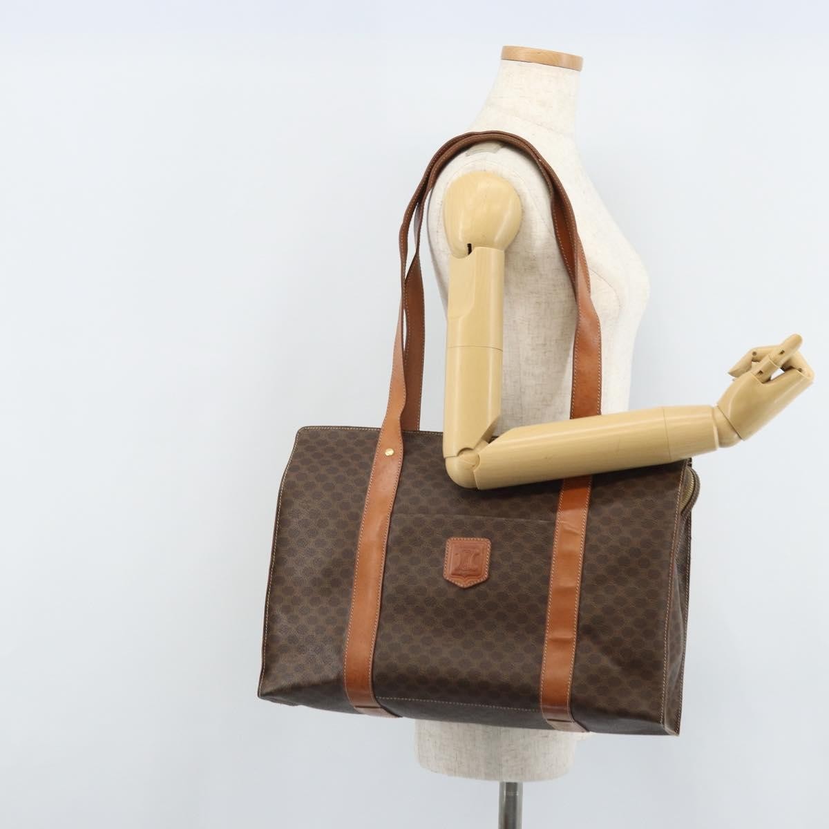 Celine Vintage Macadam Handbag Canvas And Leather Brown Canvas Tote Bag Bag