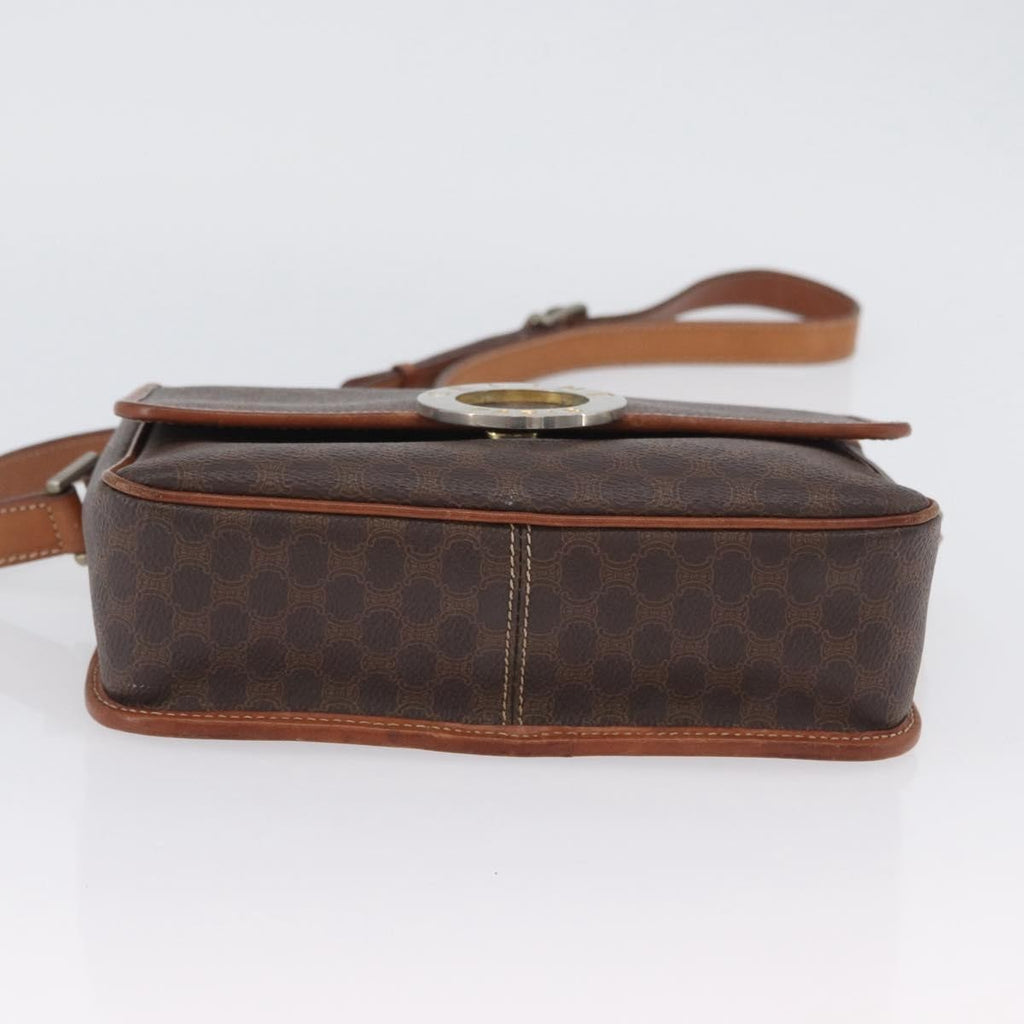 Celine Vintage Macadam Circle Logo Shoulder Bag Canvas And Leather Brown Canvas Shoulder Bag Bag