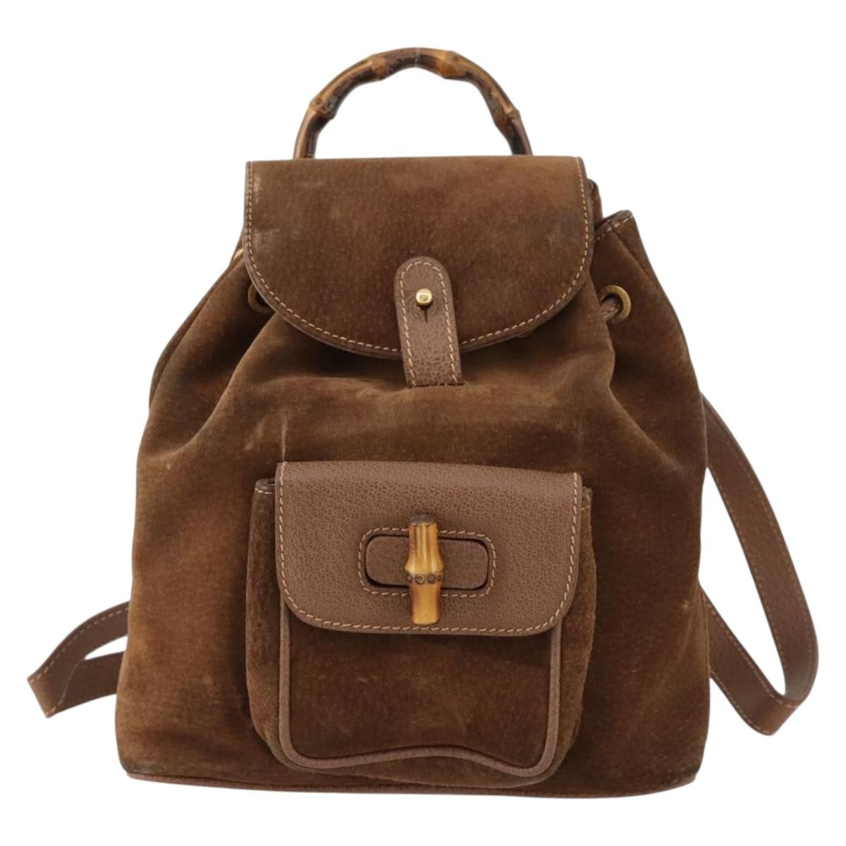 Gucci Gucci Bamboo Backpack Daim Brown Suede Backpack Bag (Pre-Owned)