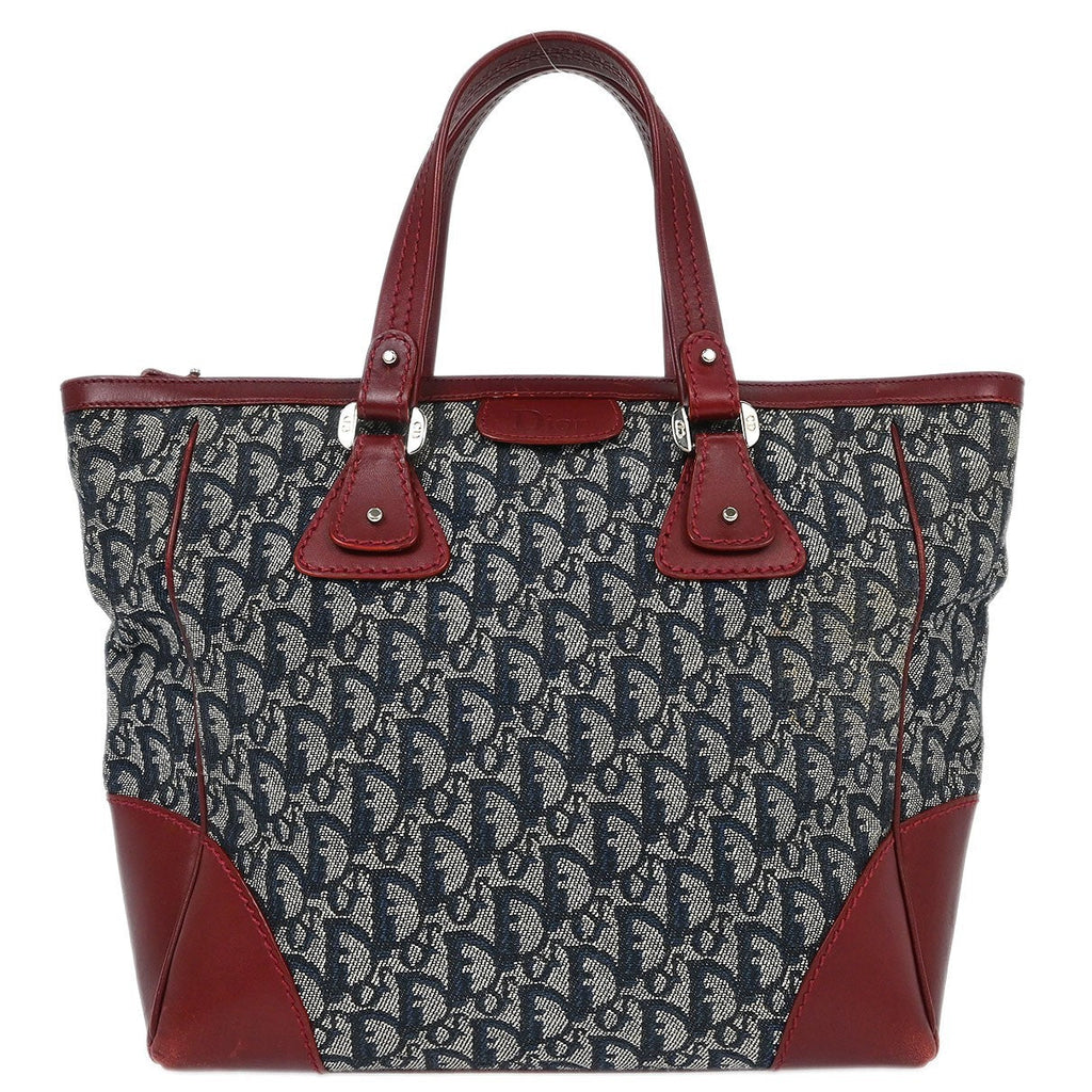 Christian Dior Vintage Trotter Zip Tote Diorissimo Canvas Navy Canvas Tote Bag Bag (Pre-Owned)