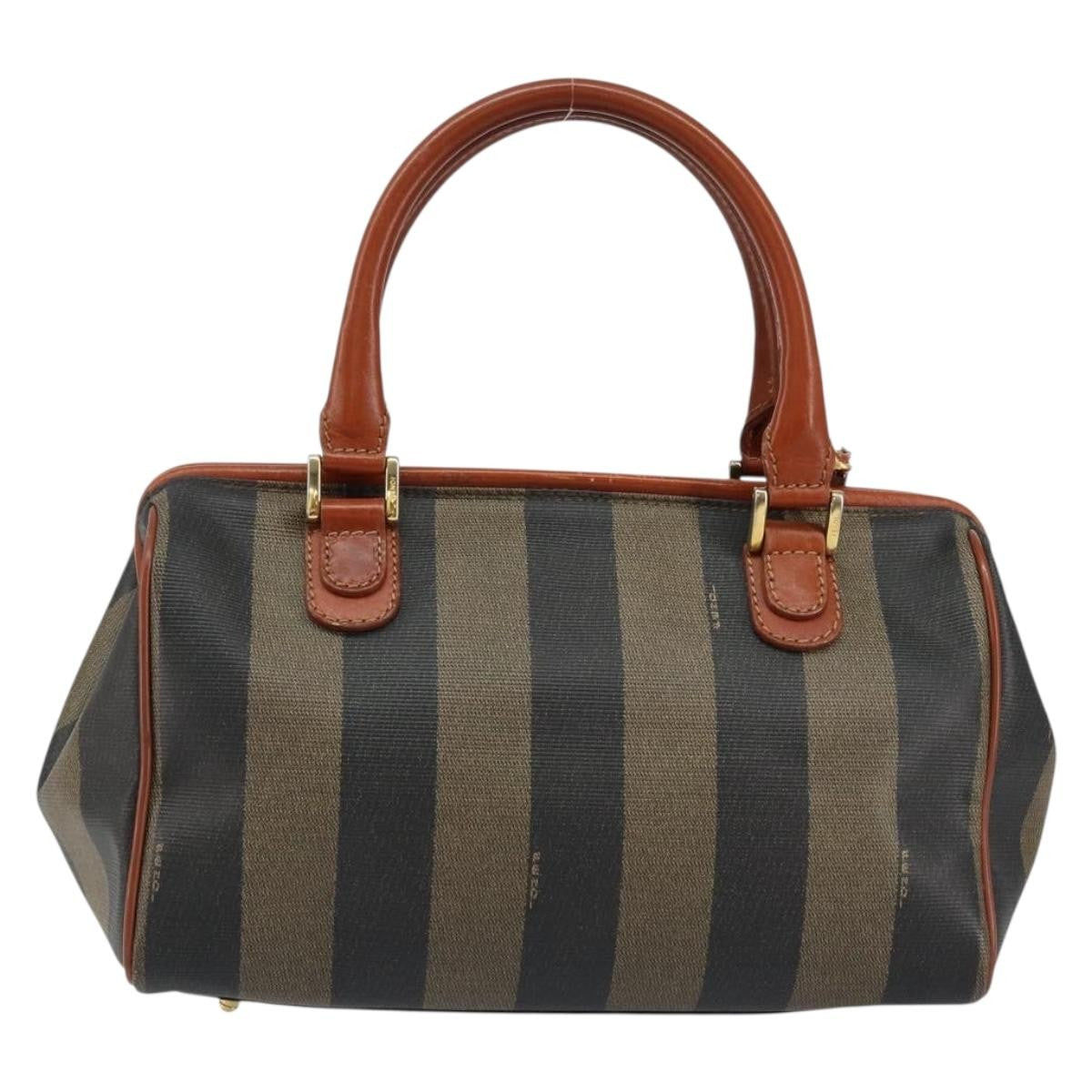 Fendi Vintage Pequin Convertible Boston Bag Coated Canvas Black Canvas Handbag