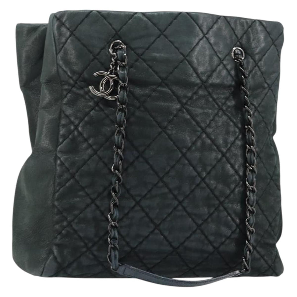 Chanel Cc Charm Tote Quilted Iridescent Calfskin Green Leather Tote Bag Bag
