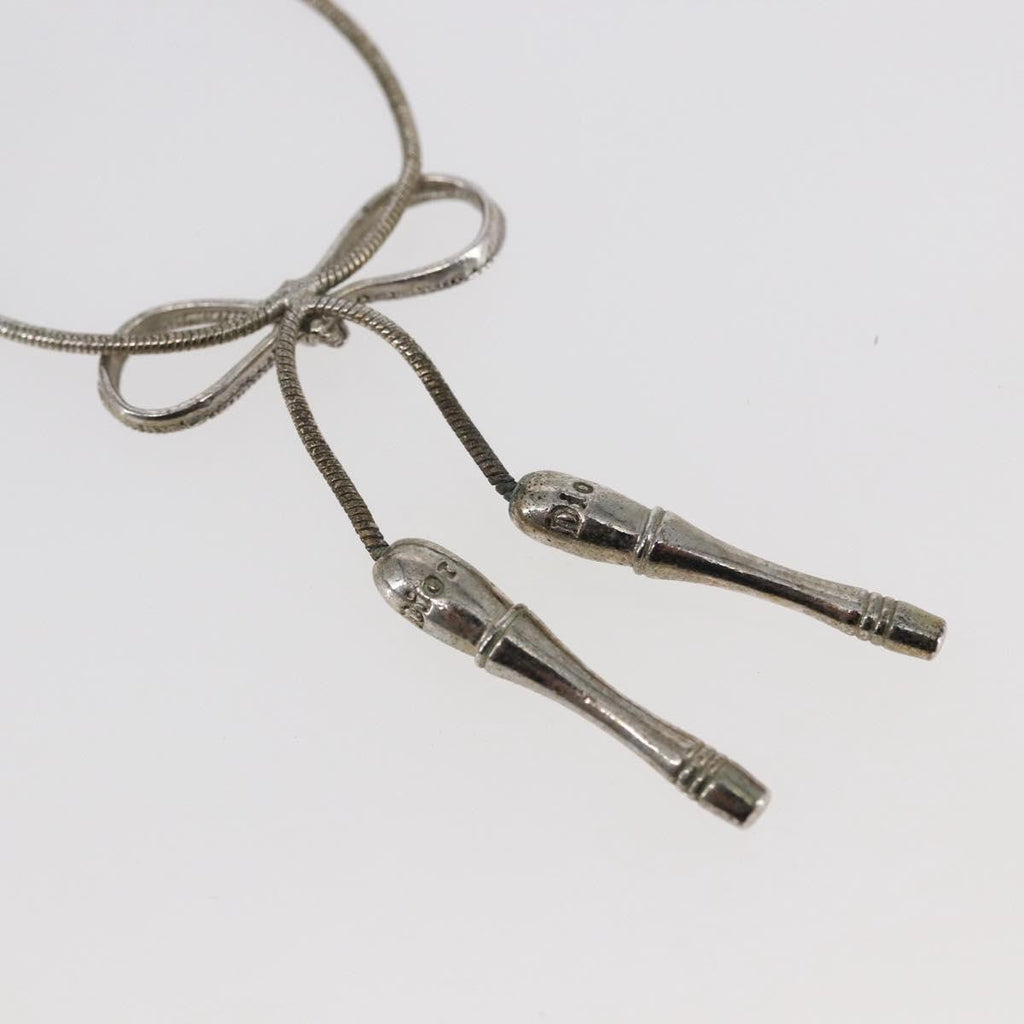 Christian Dior Bow Cd Pendant Necklace Metal With Crystal Silver Metal Jewelry (Pre-Owned)