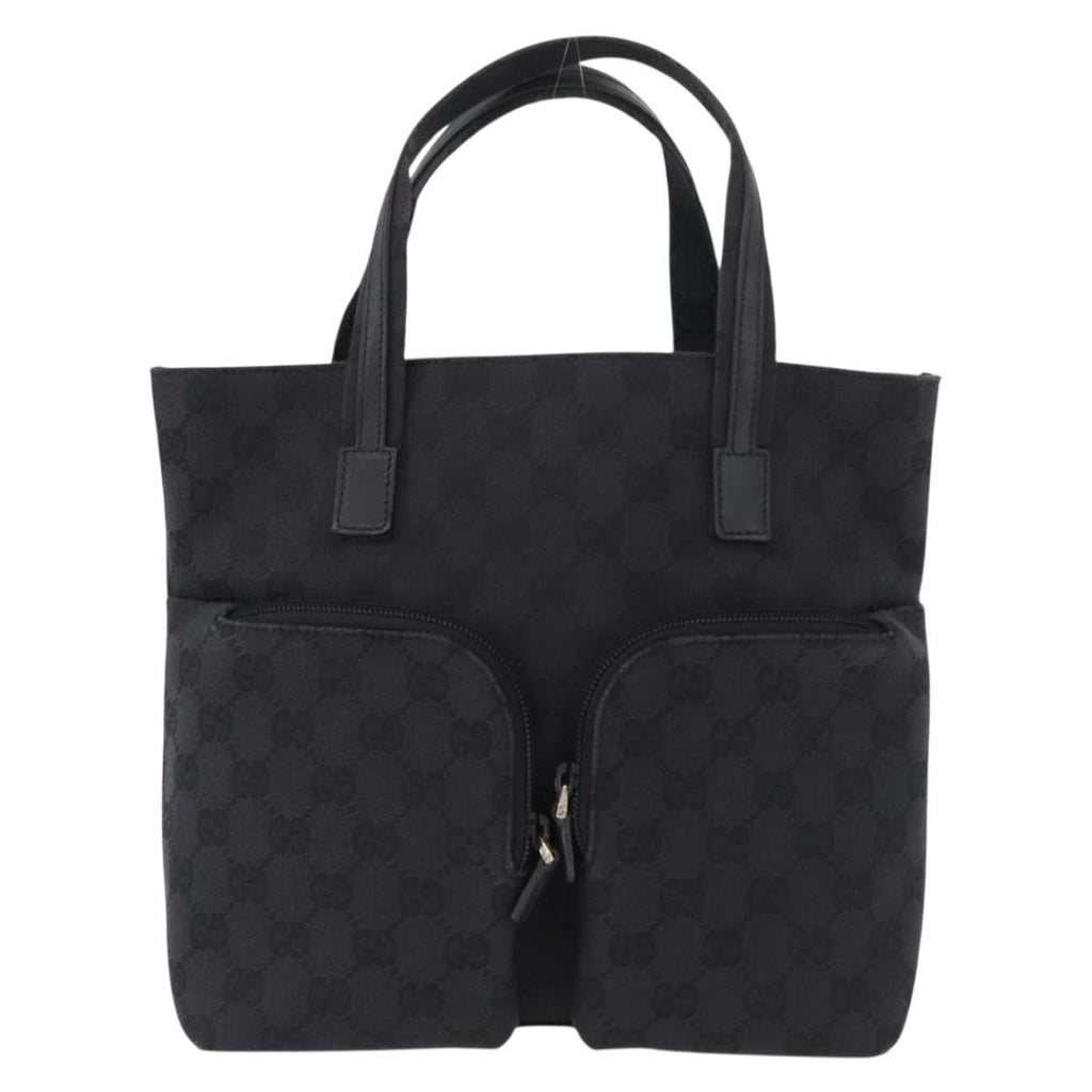 Gucci Double Pocket Tote Gg Canvas Black Canvas Handbag (Pre-Owned)