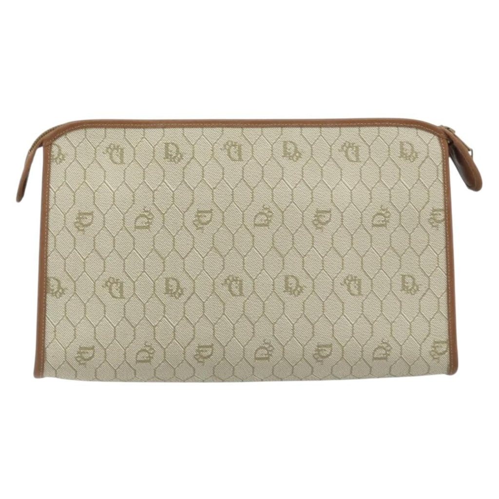 Christian Dior Vintage Honeycomb Zip Pouch Canvas And Leather Beige Canvas Clutche & Pouche Bag (Pre-Owned)