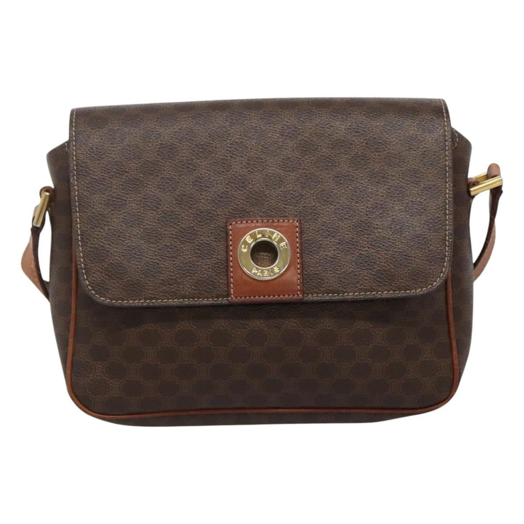Celine Vintage Macadam Shoulder Bag Canvas Brown Canvas Shoulder Bag Bag
