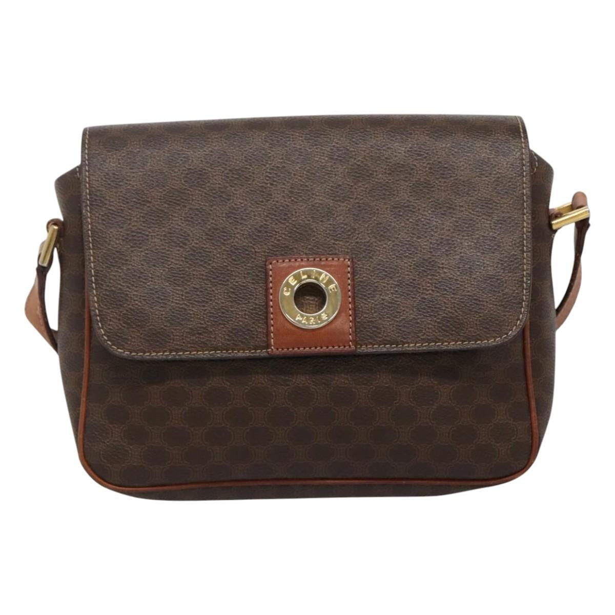 Celine Vintage Macadam Shoulder Bag Canvas Brown Canvas Shoulder Bag Bag