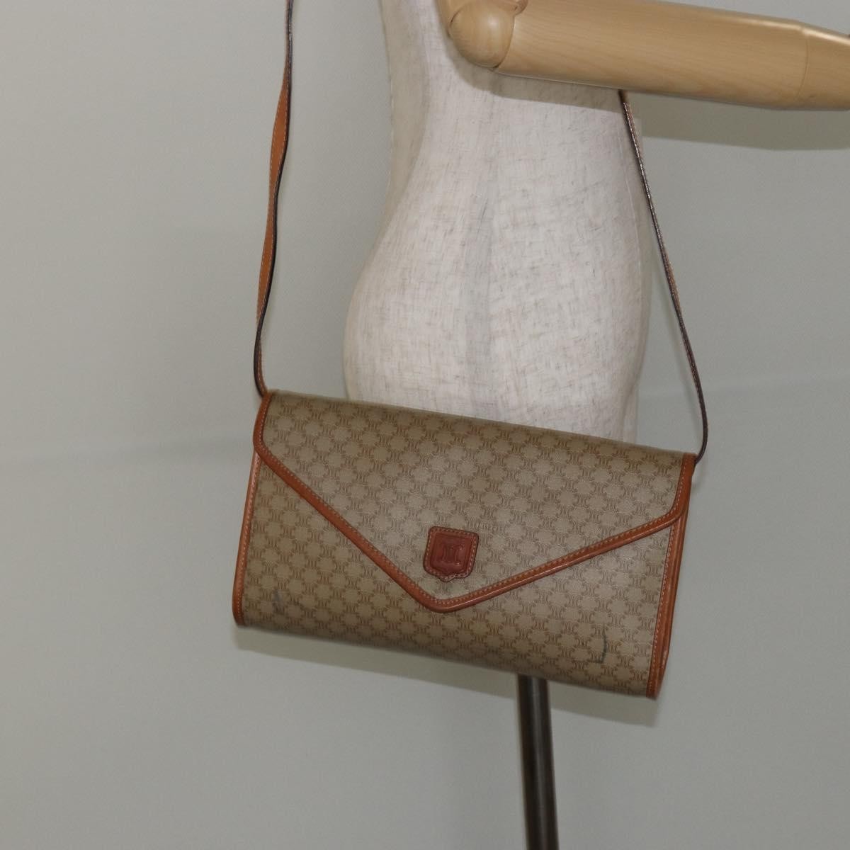 Celine Vintage Macadam Shoulder Bag Canvas And Leather Beige Canvas Shoulder Bag Bag