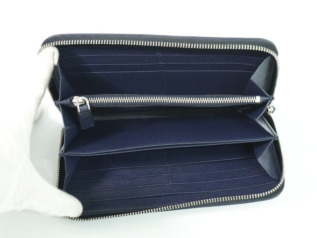 Prada Saffiano Wallet Leather Navy Leather Wallets Accessory
