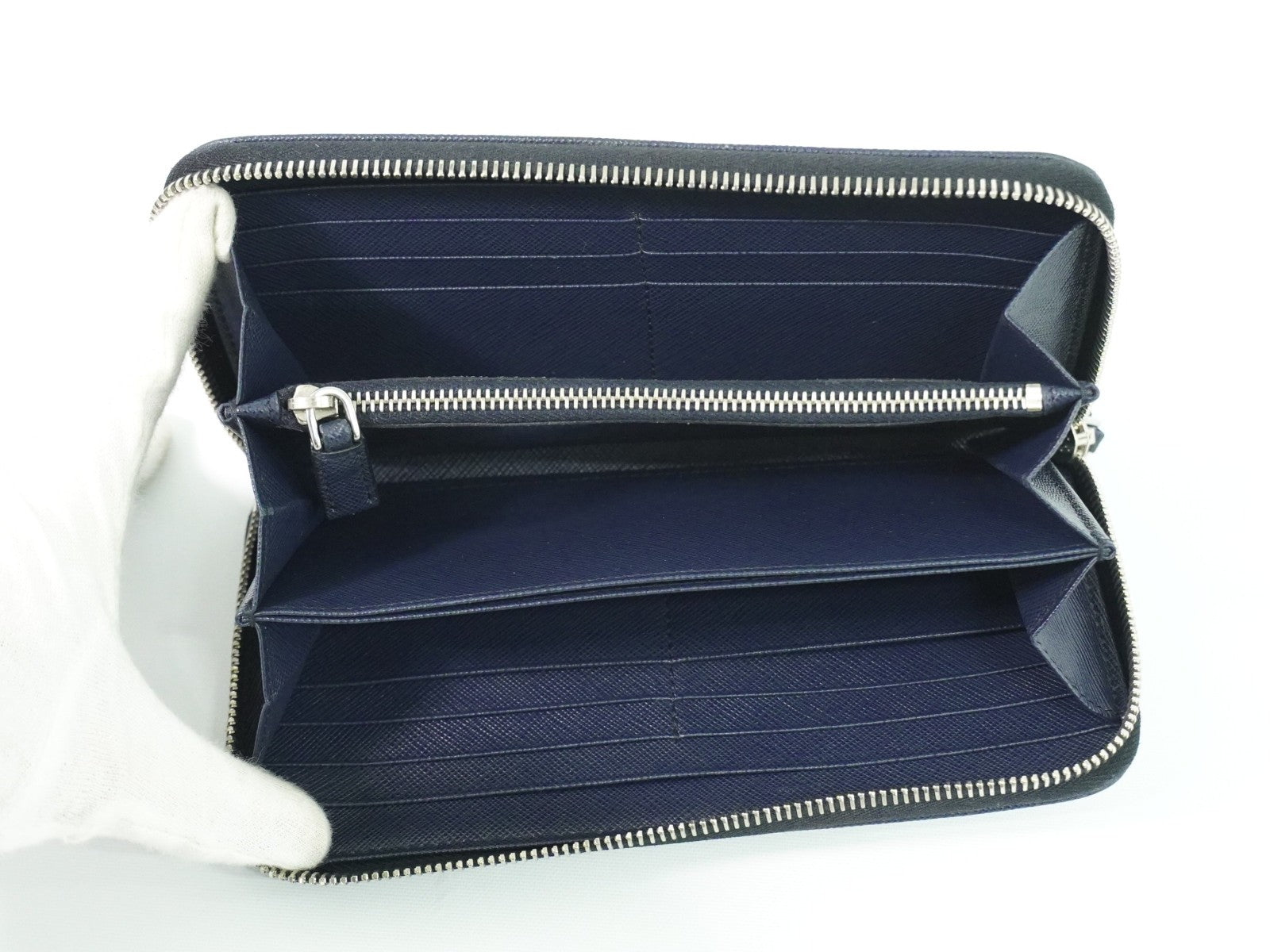 Prada Saffiano Wallet Leather Navy Leather Wallets Accessory