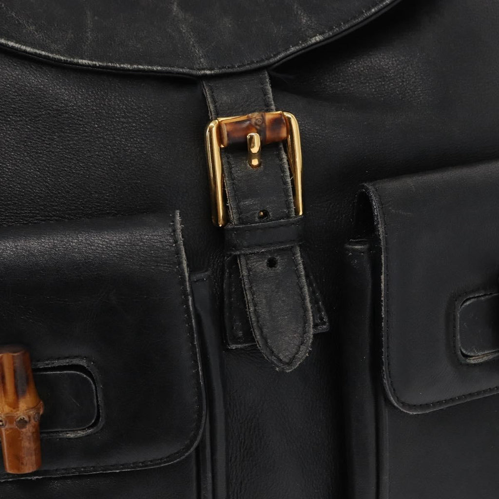 Gucci Vintage Bamboo Backpack Leather Black Leather Backpack Bag (Pre-Owned)