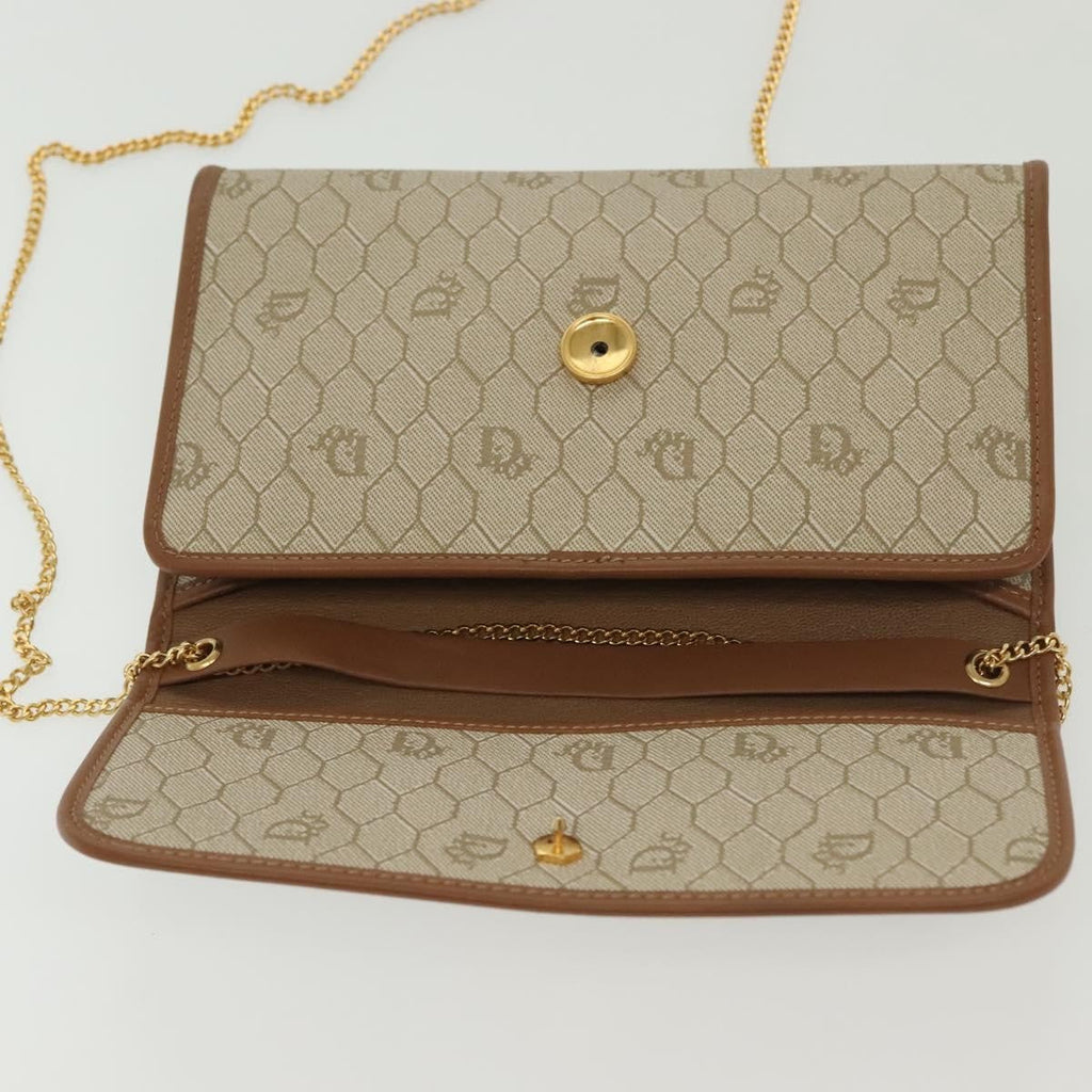 Christian Dior Vintage Honeycomb Chain Canvas Beige Canvas Bag (Pre-Owned)